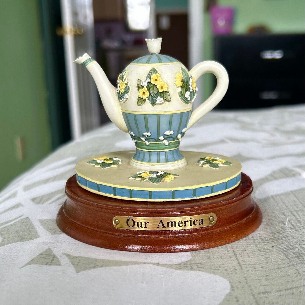 VTG Dainty Floral Elegant Teapot Kettle On Base Our American Unique Mini Decor - Picture 4 of 9